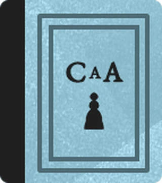 A pale blue book with the abbreviation CaA and a woman's silhouette on the cover.