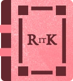 A soft pink book with the letters RitK on the cover