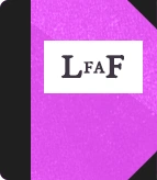 A hot pink book with the letters LfaF on the cover